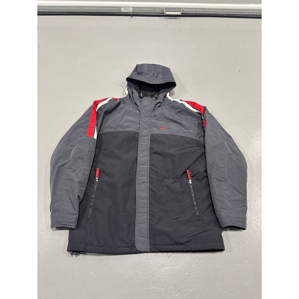 VTG Y2K Nike Technical Parka Jacket Grey Red Size XL Center Swoosh Style